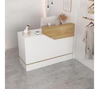 MESCXTY Moderno mostrador frontal con cajones con cerradura y bandeja para teclado, multifuncional para supermercado, tienda, bar, salón de belleza (140 cm, roble + derecha)