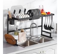 MESCXTY Scolapiatti a 2 ripiani sopra il lavello con più cestelli e utensili, Grande Organizer da cucina, scolapiatti Nero salvaspazio per un efficiente STO (85 * 52 31,5 cm / 33,5 20,5 12,4 pollici)