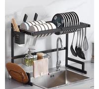 MESCXTY Scolapiatti a 2 ripiani sopra il lavello con più cestelli e utensili, Grande Organizer da cucina, scolapiatti Nero salvaspazio per un efficiente STO (65 * 52 31,5 cm / 25,6 20,5 12,4 pollici)