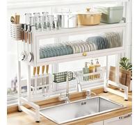 MESCXTY Scolapiatti sopra il lavandino, Grande Organizer Nero, scolapiatti per il bancone Della cucina, Piatti, bicchieri, ciotole e posate, salvaspazio (Bianco, 105 cm/41,3 pollici)