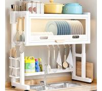 MESCXTY Scolapiatti sopra il lavandino, scolapiatti, scolapiatti da cucina antipolvere sopra la ciotola, scolapiatti e scolapiatti (Bianco, 75 cm/29,5 pollici)