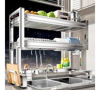 MESCXTY Scolapiatti sopra il lavello con portautensili, cucina in Acciaio inossidabile 304 salvaspazio, scolapiatti da cucina, Grande capacità, dimensioni Standard (38 * 31,5")