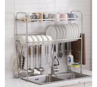 MESCXTY Scolapiatti sopra il lavello, Organizer da cucina in Acciaio INOX di Grande capacità, filtri per lavello, Piatti, ciotole, utensili (Argento B, 75 cm/29,5 pollici)