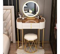 MESCXTY Tocador pequeño de Lujo con Tapa de Cristal y cajones, Espejo de Maquillaje Inteligente LED y Taburete Acolchado, Ideal para Dormitorio de Mujeres y niñas(80cm, A)