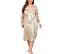 Mesduri Camisón Sexy de Satén Largo con Tirantes Talla Grande Camisones de Mujer Sin Mangas Ropa para Dormir Vestido Color Sólido Verano (Gris Claro, 4XL)