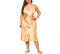 Mesduri Camisón Sexy de Satén Largo con Tirantes Talla Grande Camisones de Mujer Sin Mangas Ropa para Dormir Vestido Color Sólido Verano (Champán, 4XL)