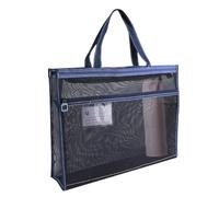 Mesh Art Supply Bag, Clear A3 Art Storage Tote, Handle and Zipper, Large Portable Organizer for Posters, Paintings, Teaching Materials, 17x13x4.4 Inches, Black, Khaki, Blue, Green
