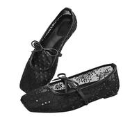 Mesh Ballet Flats for Women - Lace Bowknot Mary Jane Shoes Casual Ballerina Pumps Ladies Summer Flat Shoes Wide Width Casual Summer Daily Dress Flats Mary Janes
