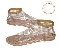 Mesh Ballet Flats for Women, Sparkly Crystal Slip on Mesh Flat Shoes, Ultra Comfortable Rhinestone Mesh Ballet Flats (38,Gold)