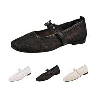 Mesh Ballet Flats Women, 2026 New Strappy Lace Fishnet Buckle Flats,Sexy Mary Jane Ballerina Pumps Comfortable Dress Shoes Slip-on Loafers