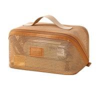 Mesh Makeup Bag - Simplify Vacation Packing | Portable Breathable Pouch with Handle | for Women Vacation Skincare Brush Lipstick Toiletries Mirror Easy Visibility Secure Storage, caqui, Se référer au