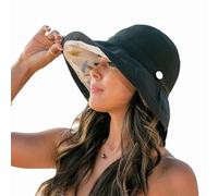 Mesh-Sun-Hats - Gorro de pesca plegable para mujer, de ala ancha, para verano, al aire libre, protección UV, para playa, con correa para la barbilla, Negro -, M