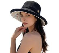 Mesh-Sun-Hats - Gorro de Pesca Plegable para Mujer, de ala Ancha, para Verano, al Aire Libre, protección UV, para Playa, con Correa para la Barbilla, Negro -, M