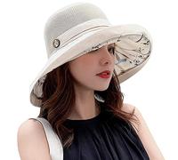 Mesh-Sun-Hats - Gorro de pesca plegable para mujer, de ala ancha, para verano, al aire libre, protección UV, para playa, con correa para la barbilla, Beige, M