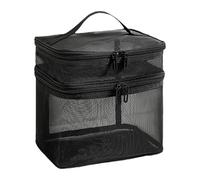 Mesh Toiletry Bag, Double-Layer Nylon, Makeup Bags, Large Capacity Cosmetic Organizer, Travel Makeup Storage, Portable for Women, Girls, Traveling 22x21x16.5cm Black Gray Yelllow