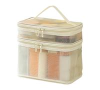 Mesh Toiletry Bag, Double-Layer Nylon, Makeup Bags, Large Capacity Cosmetic Organizer, Travel Makeup Storage, Portable for Women, Girls, Traveling 22x21x16.5cm Black Gray Yelllow