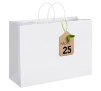 MESHA Bolsas de papel kraft de 16 x 6 x 12 pulgadas, bolsas de regalo grandes blancas con asas a granel, 25 bolsas de papel kraft para pequeñas empresas, bolsas de regalo de cumpleaños, bodas,