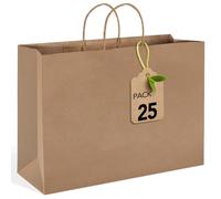 MESHA Bolsas de papel kraft de 16 x 6 x 12 pulgadas, bolsas de regalo grandes marrones con asas a granel, 25 bolsas de papel kraft para pequeñas empresas, bolsas de regalo de cumpleaños, bodas,