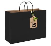 MESHA Bolsas de papel kraft de 16 x 6 x 12 pulgadas, bolsas de regalo grandes negras con asas a granel, 25 bolsas de papel kraft para pequeñas empresas, bolsas de regalo de cumpleaños, bodas, fiestas,