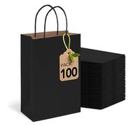 MESHA Bolsas de regalo de papel de 5.25 x 3.75 x 8 pulgadas, pequeñas bolsas de papel kraft negras con asas a granel, 100 unidades para pequeñas empresas, recuerdos de fiesta de boda