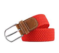 MESHIKAIER Puro Color Unisex Trenzado Cinturón Mujer Hombre Elástico Cinturón Casual Tejido Cinturón + PU Cuero Hebilla (Rojo)