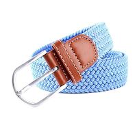 MESHIKAIER Puro Color Unisex Trenzado Cinturón Mujer Hombre Elástico Cinturón Casual Tejido Cinturón + PU Cuero Hebilla (Azul claro)