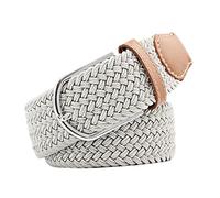 MESHIKAIER Puro Color Unisex Trenzado Cinturón Mujer Hombre Elástico Cinturón Casual Tejido Cinturón + PU Cuero Hebilla (Gris claro)