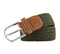 MESHIKAIER Puro Color Unisex Trenzado Cinturón Mujer Hombre Elástico Cinturón Casual Tejido Cinturón + PU Cuero Hebilla (Ejercito Verde)