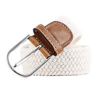 MESHIKAIER Puro Color Unisex Trenzado Cinturón Mujer Hombre Elástico Cinturón Casual Tejido Cinturón + PU Cuero Hebilla (Blanco)