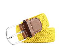 MESHIKAIER Puro Color Unisex Trenzado Cinturón Mujer Hombre Elástico Cinturón Casual Tejido Cinturón + PU Cuero Hebilla (Amarillo)