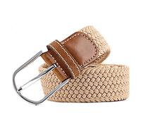 MESHIKAIER Puro Color Unisex Trenzado Cinturón Mujer Hombre Elástico Cinturón Casual Tejido Cinturón + PU Cuero Hebilla (Beige)
