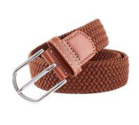 MESHIKAIER Puro Color Unisex Trenzado Cinturón Mujer Hombre Elástico Cinturón Casual Tejido Cinturón + PU Cuero Hebilla (Marrón)