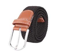 MESHIKAIER Puro Color Unisex Trenzado Cinturón Mujer Hombre Elástico Cinturón Casual Tejido Cinturón + PU Cuero Hebilla (Negro)