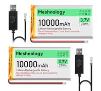 Meshnology 2 baterías de litio de 3,7 V 10000 mAh con cable de carga USB 1163115 1S batería LiPo con placa de protección, cinta de goma aislada y enchufe micro PH2.0 para Arduino ESP32, placa de