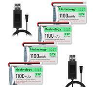 Meshnology 4 baterías de litio de 3.7 V 1100 mAh con cable de carga USB 102540 1S batería LiPo con placa de protección, cinta de goma aislada y conector micro JST 1.25 para Arduino ESP32 módulo Board