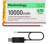 Meshnology Batería de litio de 3,7 V 10000 mAh con cable de carga USB 1163115 1S batería LiPo con placa de protección, cinta de goma aislada y enchufe micro PH2.0 para Arduino ESP32 módulo Board Drone