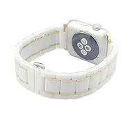 MeShow Correa de reloj de pulsera de acero inoxidable con cierre de hebilla de mariposa para iWatch todos los modelos (oro blanco)