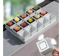 Meshpot Macetas suculentas, 15 macetas suculentas de 2.4 pulgadas con bandeja de 14 x 9.4 pulgadas, juego de 1, maceta de cactus suculentas de plástico con drenaje, plántulas cuadradas de suculentas para combinar con bandeja rectangular larga