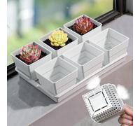 Meshpot Macetas suculentas, 6 macetas suculentas de 14 pulgadas con bandeja de 14 x 9.4 pulgadas, juego de 1, maceta de cactus suculentas de plástico con drenaje, bandeja rectangular larga