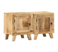 Mesilla de Noche 2 Piezas 40x32x46 cm Madera Mango Rugosa - Nocheros Modernos con Puerta y Estante, Mueble Dormitorio con Almacenamiento, Estable y Duradero para Habitación Principal o Guest Room
