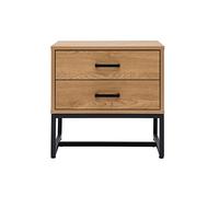 Mesilla de noche con espacio de almacenaje y 2 cajones acabado roble claro y metal negro LOVATO