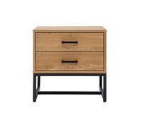 Mesilla de noche con espacio de almacenaje y 2 cajones acabado roble claro y metal negro LOVATO
