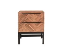 Mesilla de noche con estampado de espiga de acacia maciza y metal negro STICK