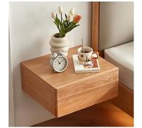 Mesilla de Noche Flotante, Mesa Auxiliar de Madera Maciza con cajón de Almacenamiento, la Forma es Simple y única, montado en la Pared for facilitar la Limpieza(Original Wood Color)