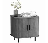 Mesilla de noche HOMCOM, mesilla nórdica con puertas correderas estilo persiana y patas de metal para dormitorio, salón, gris