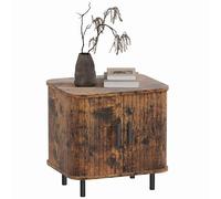Mesilla de noche HOMCOM, mesilla nórdica con puertas correderas estilo persiana y patas de metal para dormitorio, salón, marrón rústico