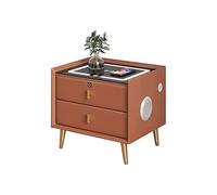 Mesilla de Noche Mesita de noche LED inteligente con estación de carga inalámbrica, altavoz Bluetooth, bloqueo de huellas dactilares, mesita de noche de dormitorio moderna con luz de 3 colores con 2 cajones Bedside table