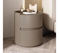 Mesilla de noche redonda, Juego de mesilla de noche de madera para dormitorio, Mesilla de noche de cuero exterior, Mesilla de noche de almacenamiento Sala de estar Mesas auxiliares Cajón Estante Mesil