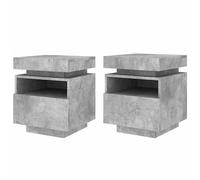 Mesillas de noche con luces, 2 unidades. - Moderno material de madera en gris hormigón 40 x 39 x 48,5 cm - Mesas auxiliares que ahorran espacio para el dormitorio con iluminación de bajo consumo