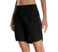 Mesing Pantalones Cortos Mujer Deporte Cintura Alta Fitness Running Shorts Deportivos Transpirable Calzoncillos Interiores y Bolsillos Traseros con Cremallera DK3093W-Black-XL